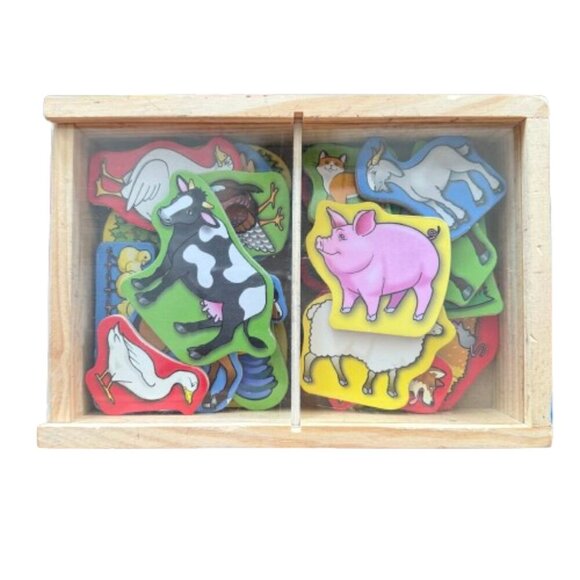Melissa & Doug 20 Wooden Farm Magnets in box - Picture 1 of 6